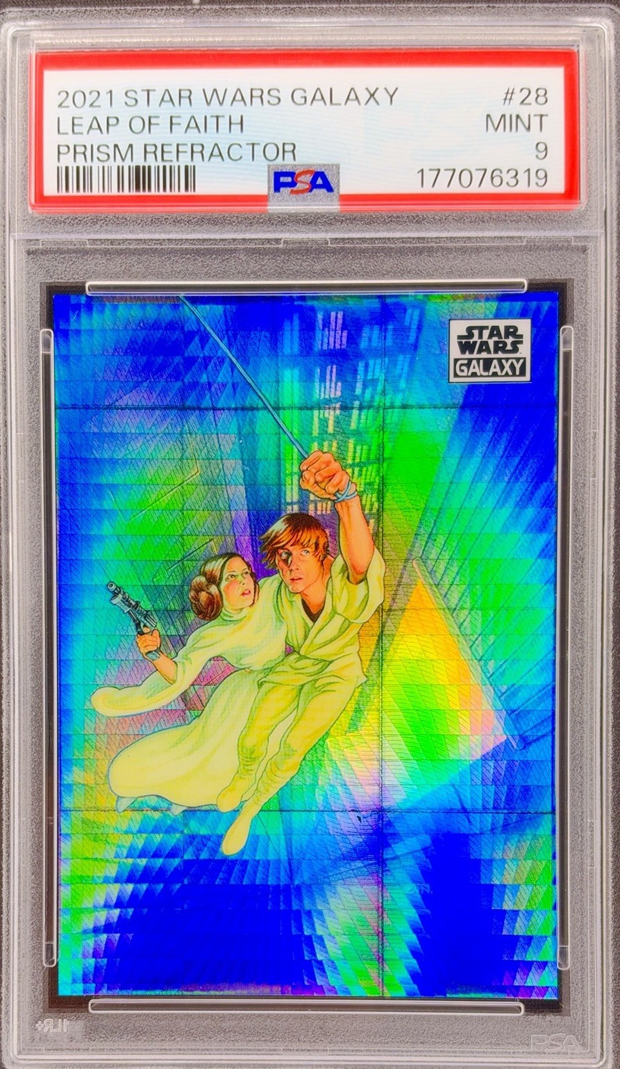 2021 Topps Chrome Star Wars Galaxy #28 LEAP OF FAITH Prism Refractor /75 PSA 9