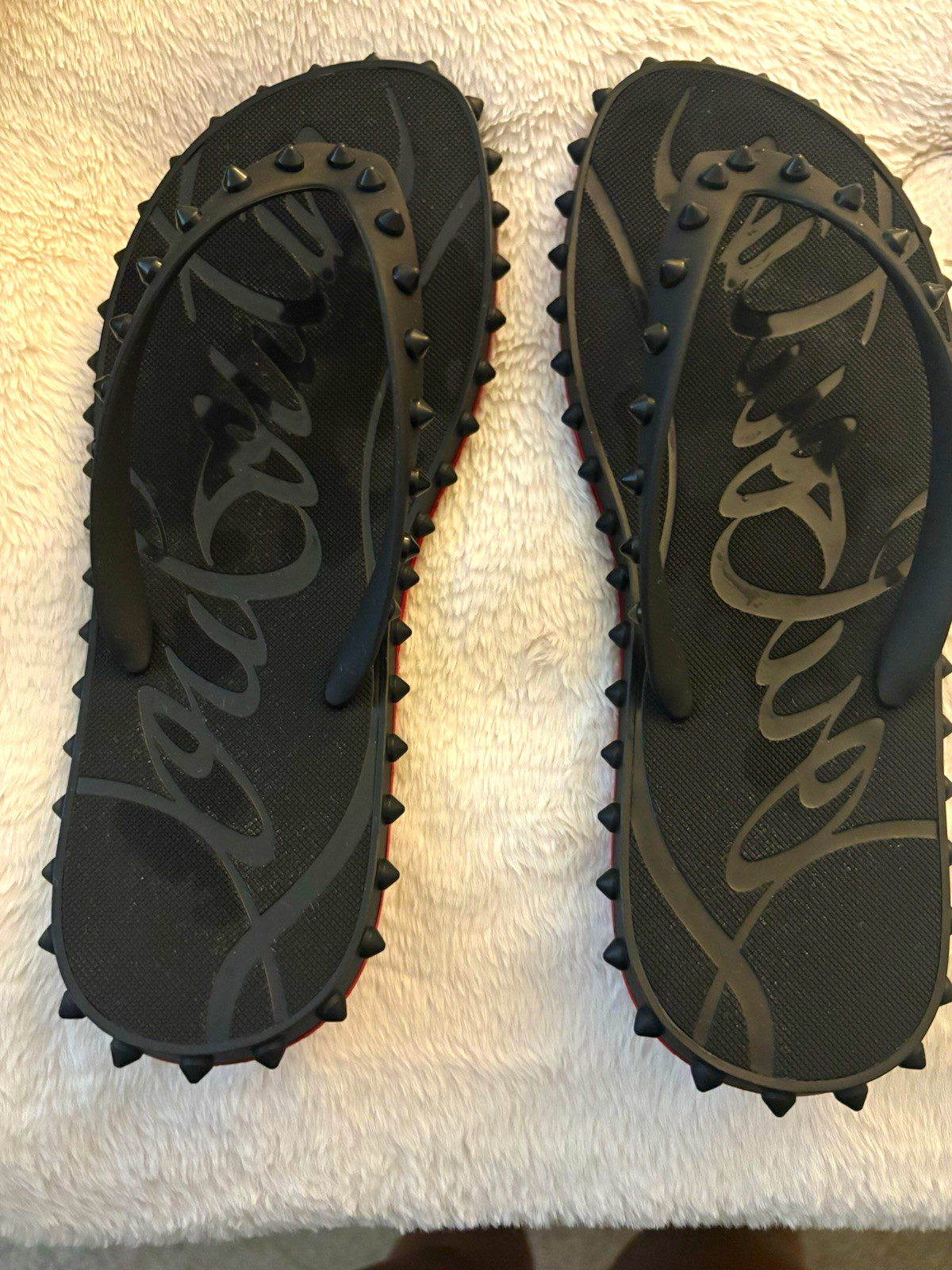Christian Louboutin Women’s Black Studded Rubber Flip Flop Sandals Slip-On 9.5