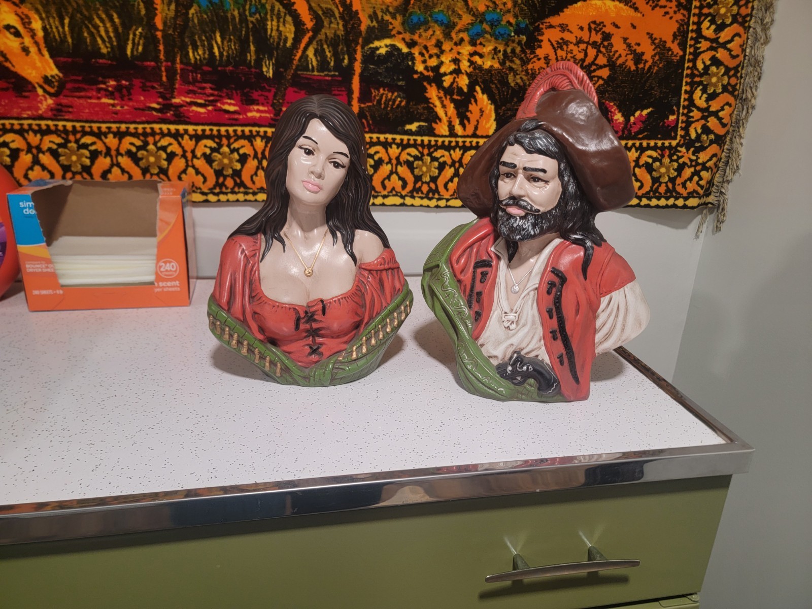 Vtg Pair Holland Mold Pirate Gypsy Wench Ceramic Statue Figurine Bust 11.5\