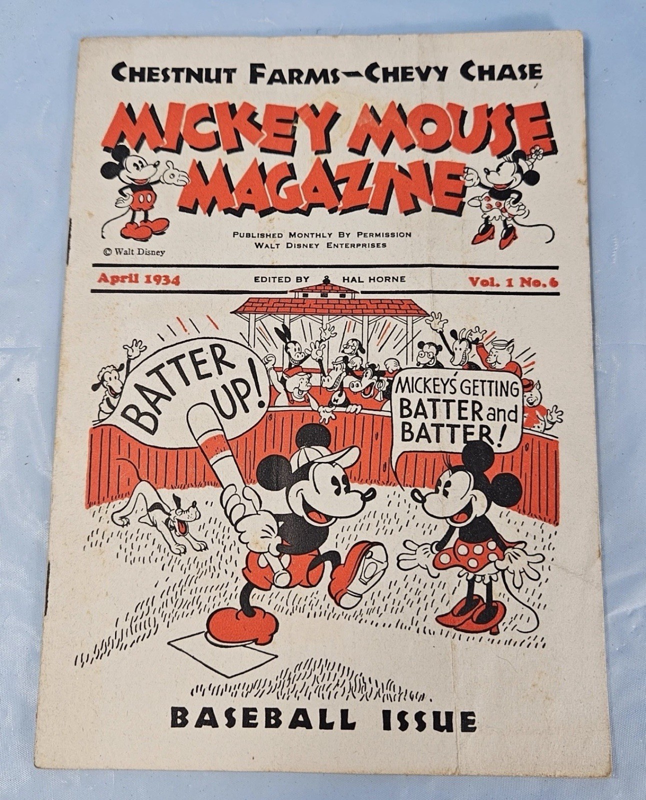 1934 Mickey Mouse Magazine RARE Vintage Disney Vol. 1 #6 Baseball Issue
