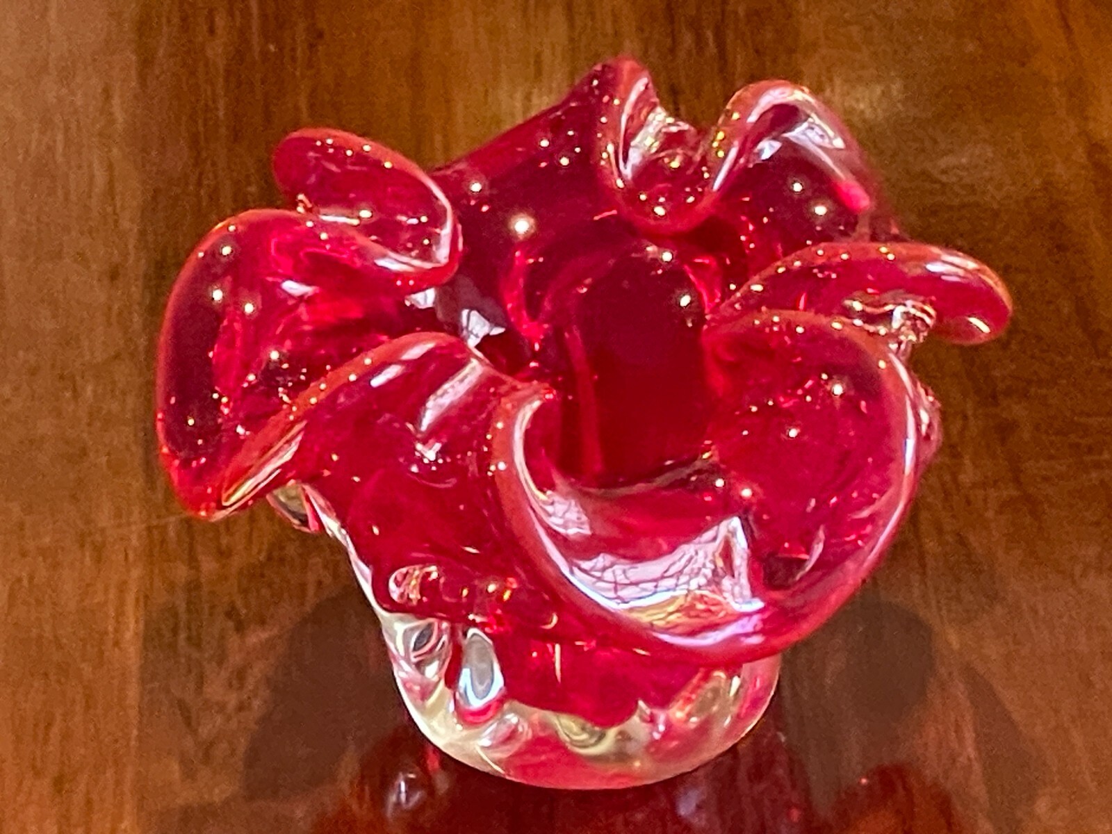 STUNNING MIDCENTURY HAND CRAFTED DEEP RED MURANO FREE FORM CENTERPIECE C 1950\'S
