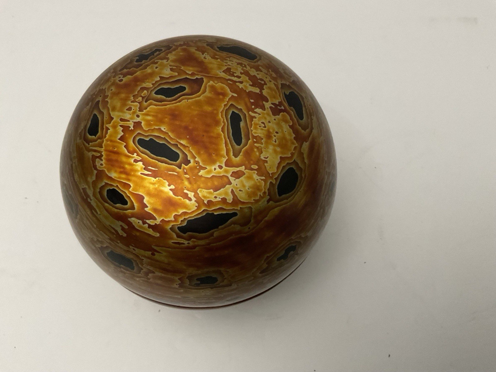 Vintage Hand Painted Orange And Gold Lacquer Round Trinket Box