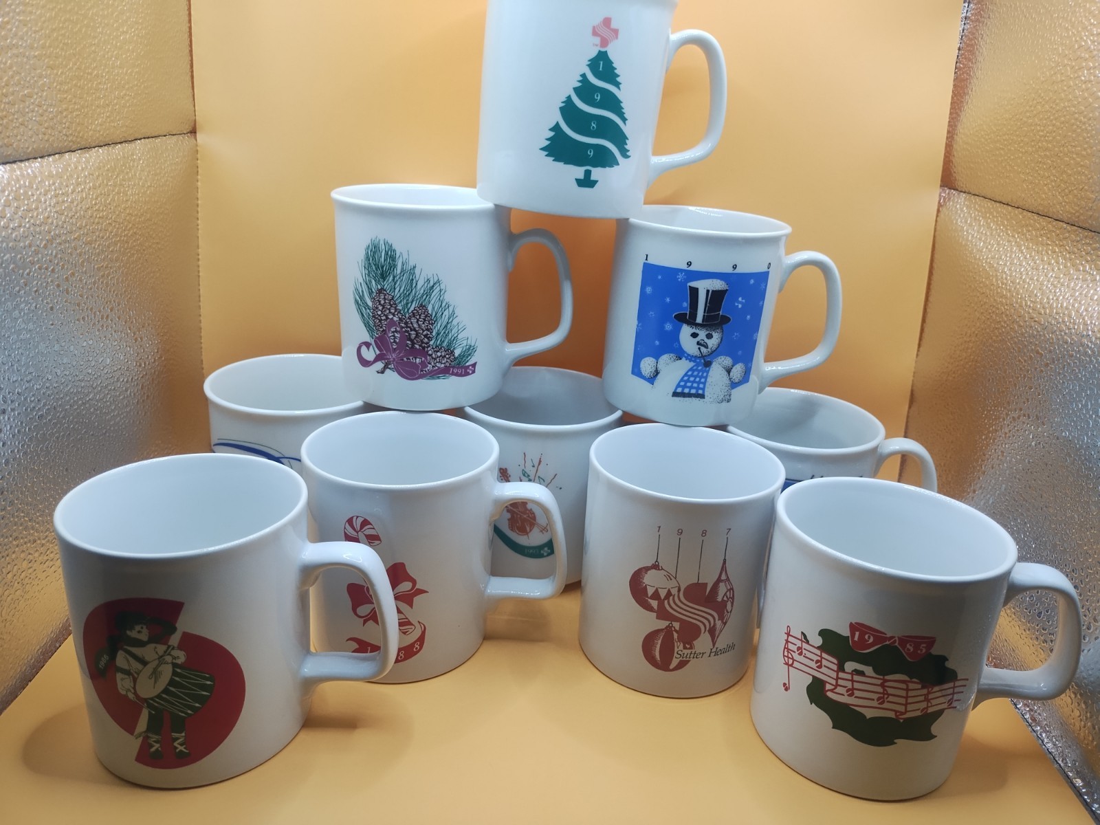 Vintage Sutter Health Annual Christmas Mug Lot 1985-95(No  '94) 10 Total 3 1/2