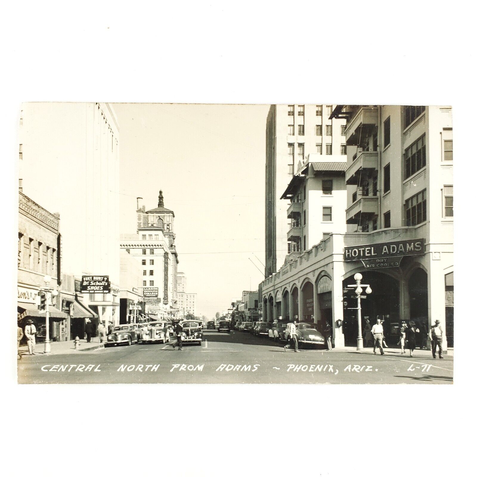 Hotel Adams Central North RPPC Postcard 1940s Phoenix Arizona Street Photo A3155