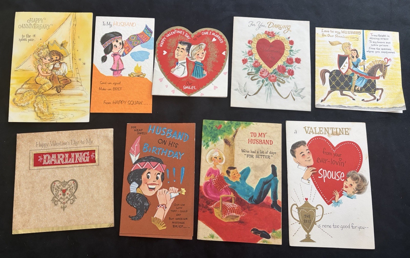 Lot Of 9 Vintage 1950s-1970s Valentines Day Bday Anniversary Cards Ephemera Used