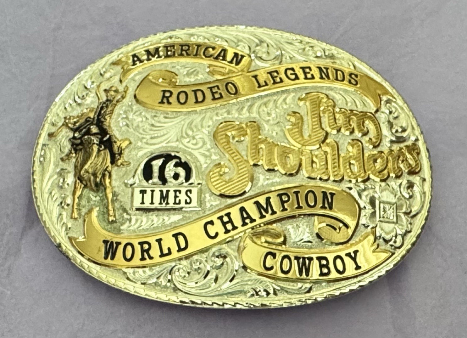 VTG NOS NIB GIST RODEO LEGENDS WORLD CHAMPION JIM SHOULDERS TROPHY BELT BUCKLE