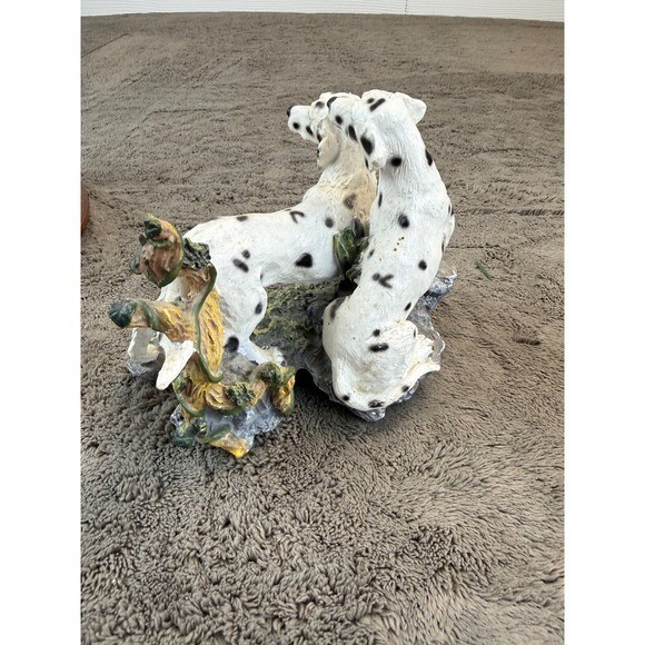 Dalmatian Dogs Figurine Statue Two Pups on Rocky Base Home Decor GF1809