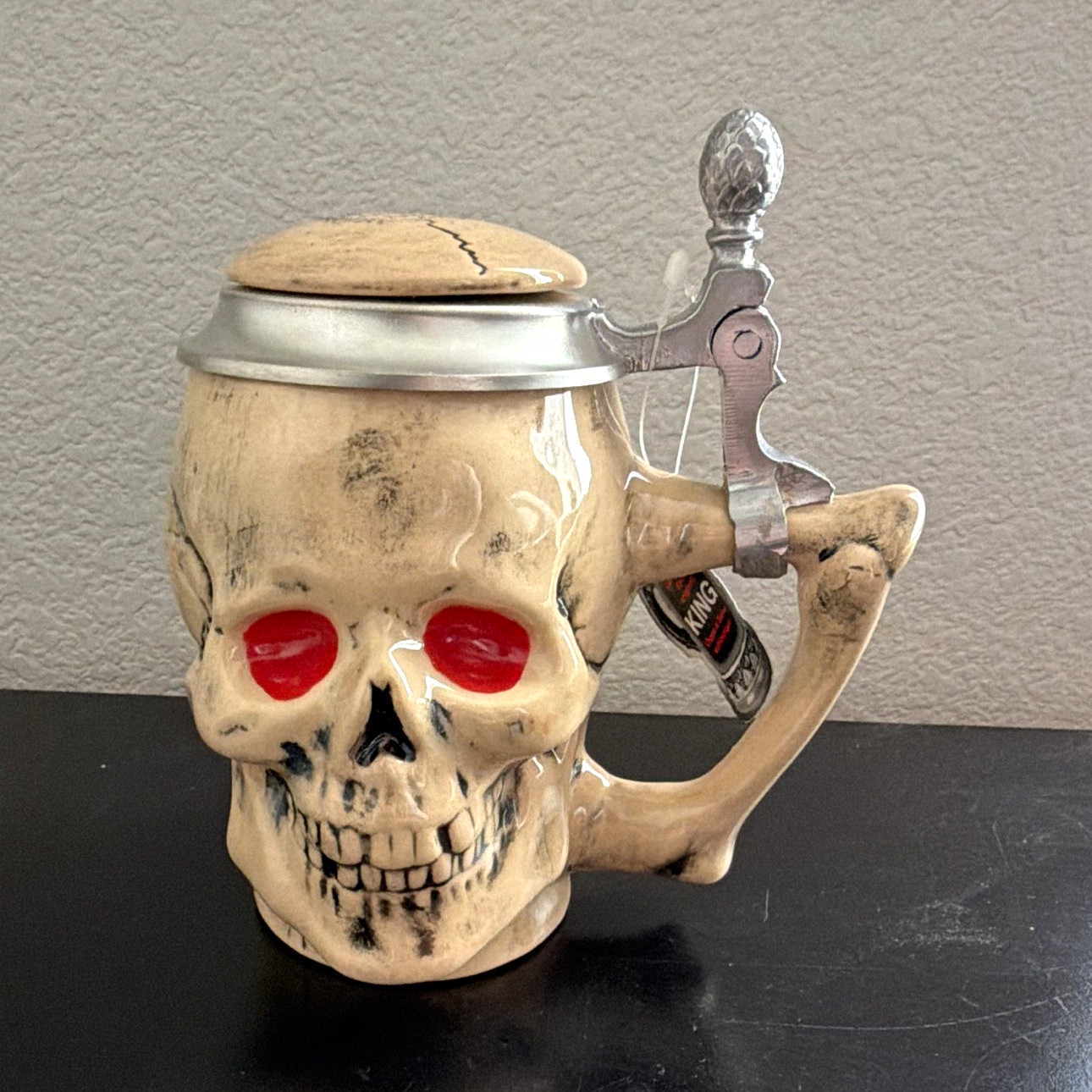 KING-WERK Skull Figural Beer Stein w/ Pewter Lid - Made in Germany