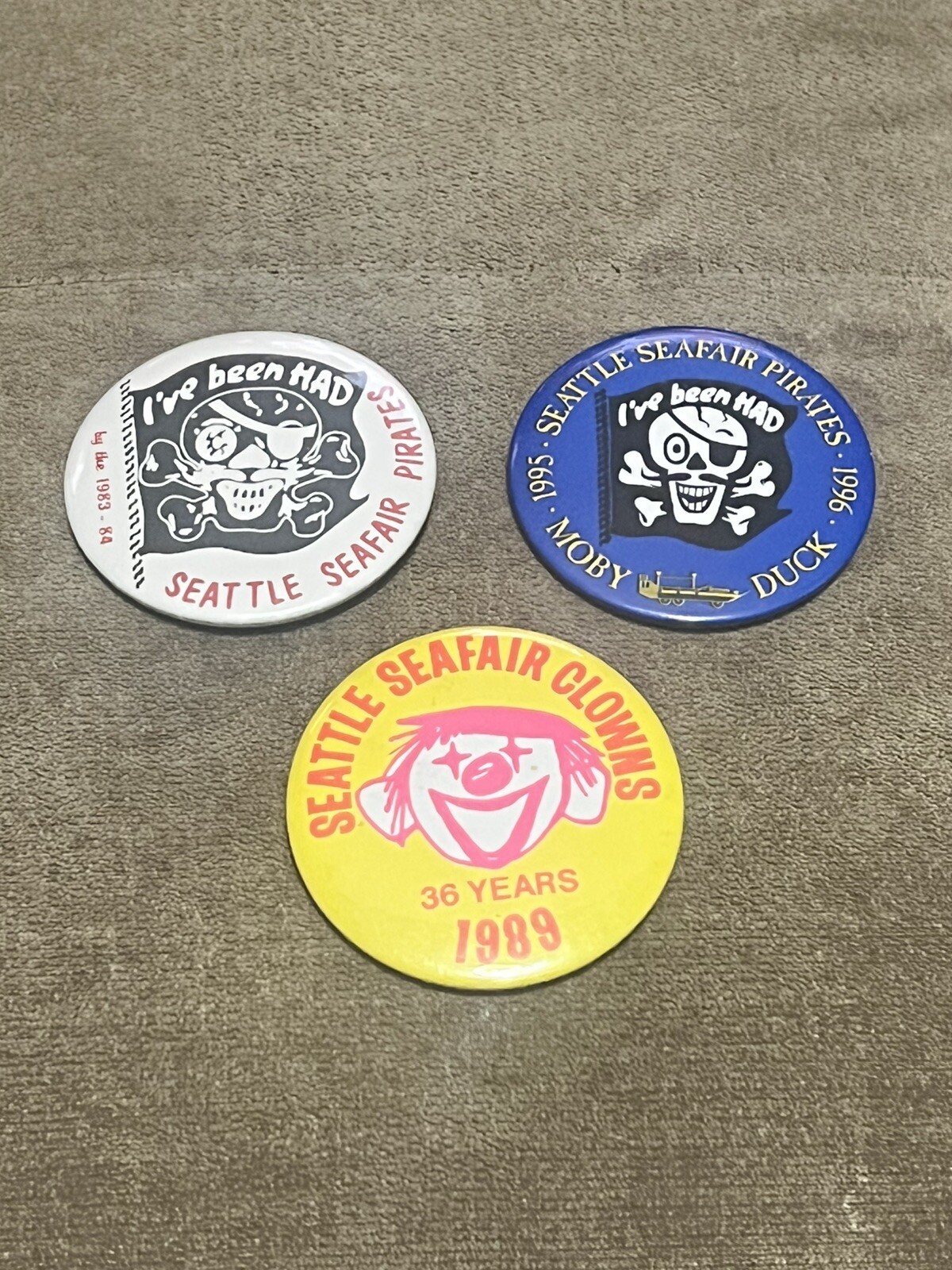 1980s 1990s Seattle Seafair Pirates Clowns Pinback Button Lot Of 3 - Washington