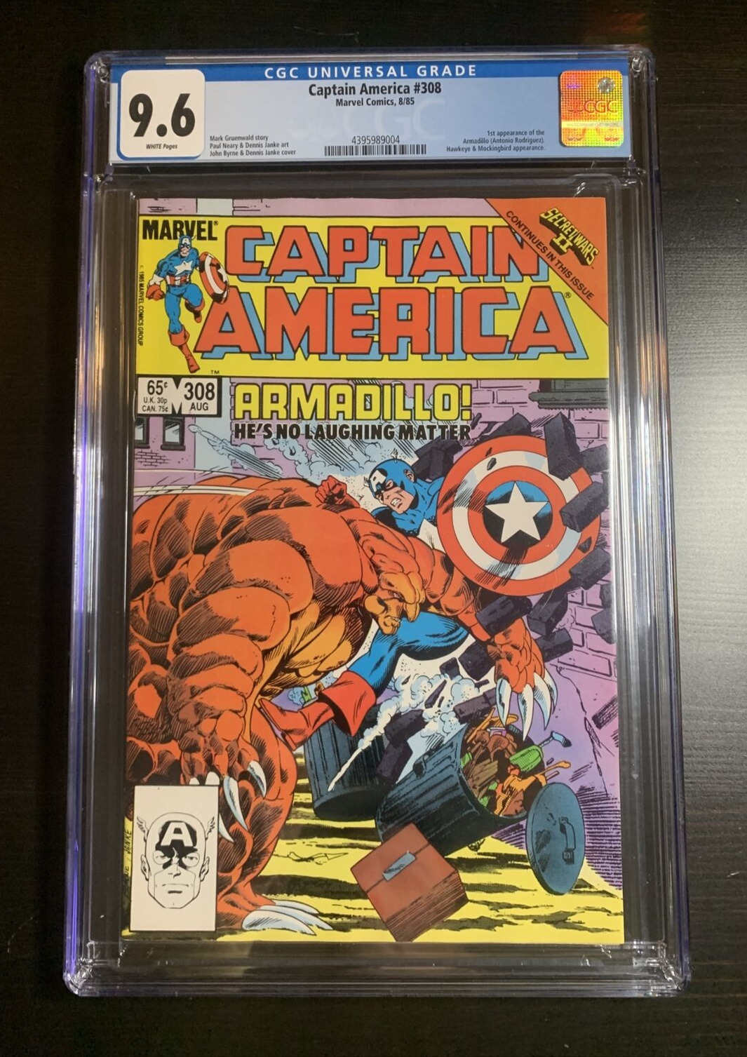 Captain America #308 CGC 9.6 NM+ Marvel 1985 1st app Armadillo | Secret Wars II