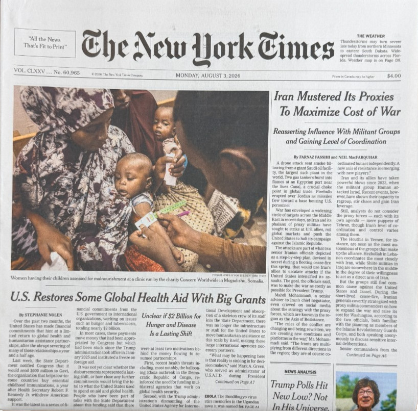 The New York Times Newspaper August 3 2026 Complete Print Paper UNREAD NYT