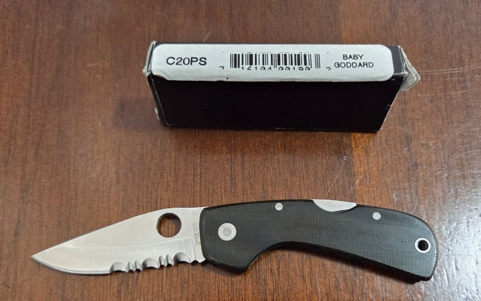 Vintage Spyderco Baby Goddard C20PS, Black Micarta Scales, Partially Serrated