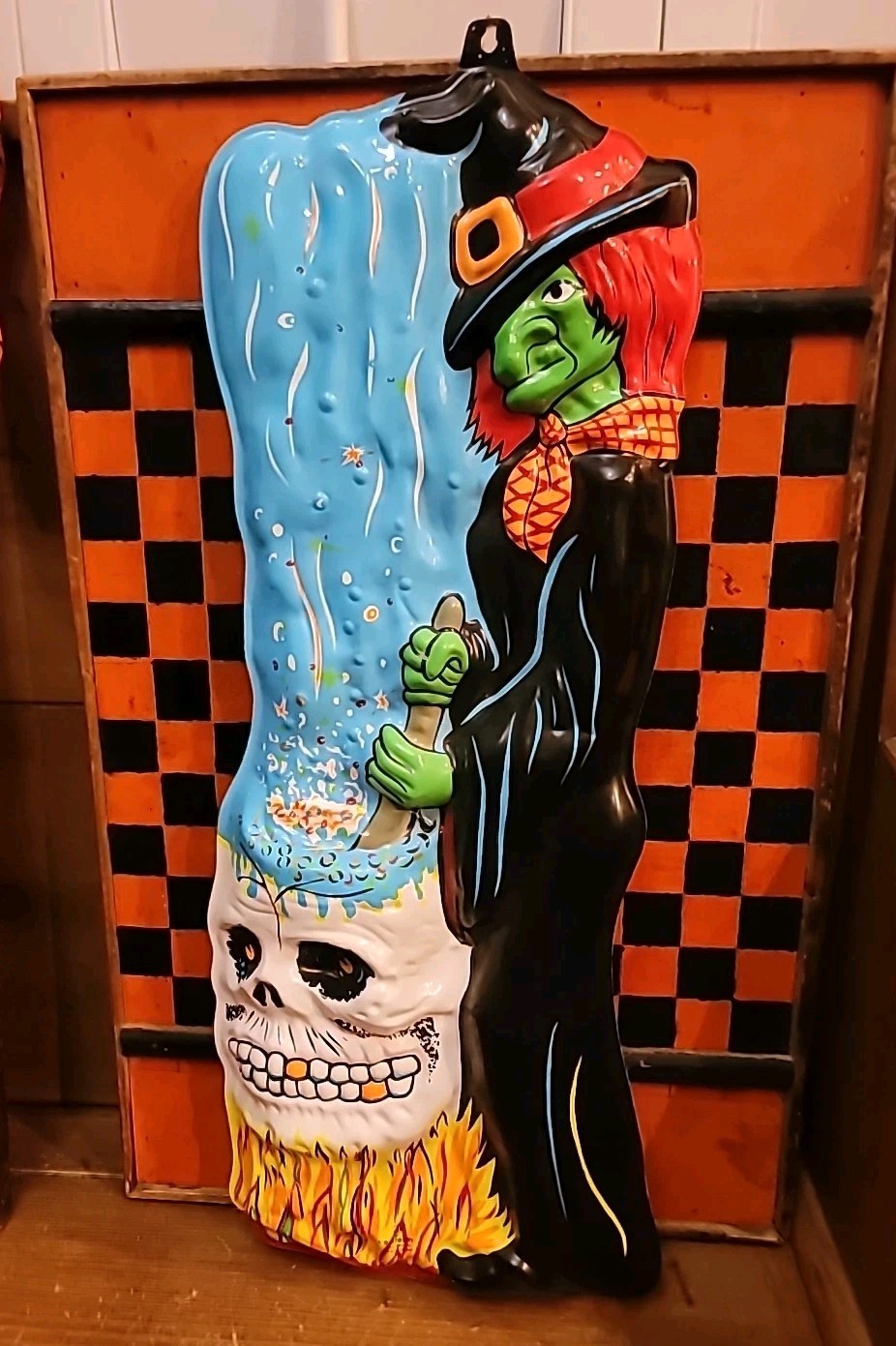 Vintage Halloween Vacuform Witch Skull Cauldron 1977 A+ Condition 25×9 1/2\