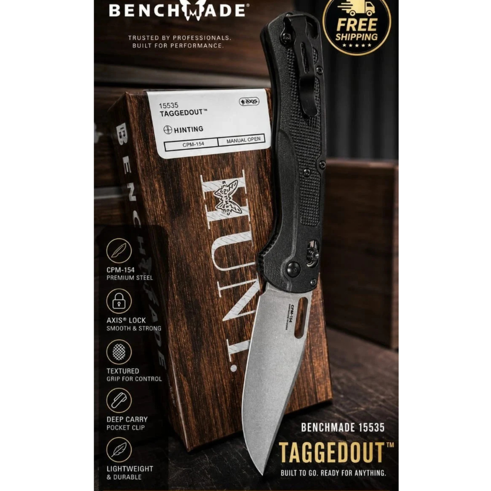Benchmade 15535 Taggedout Folding Knife CPM-154 Steel with 