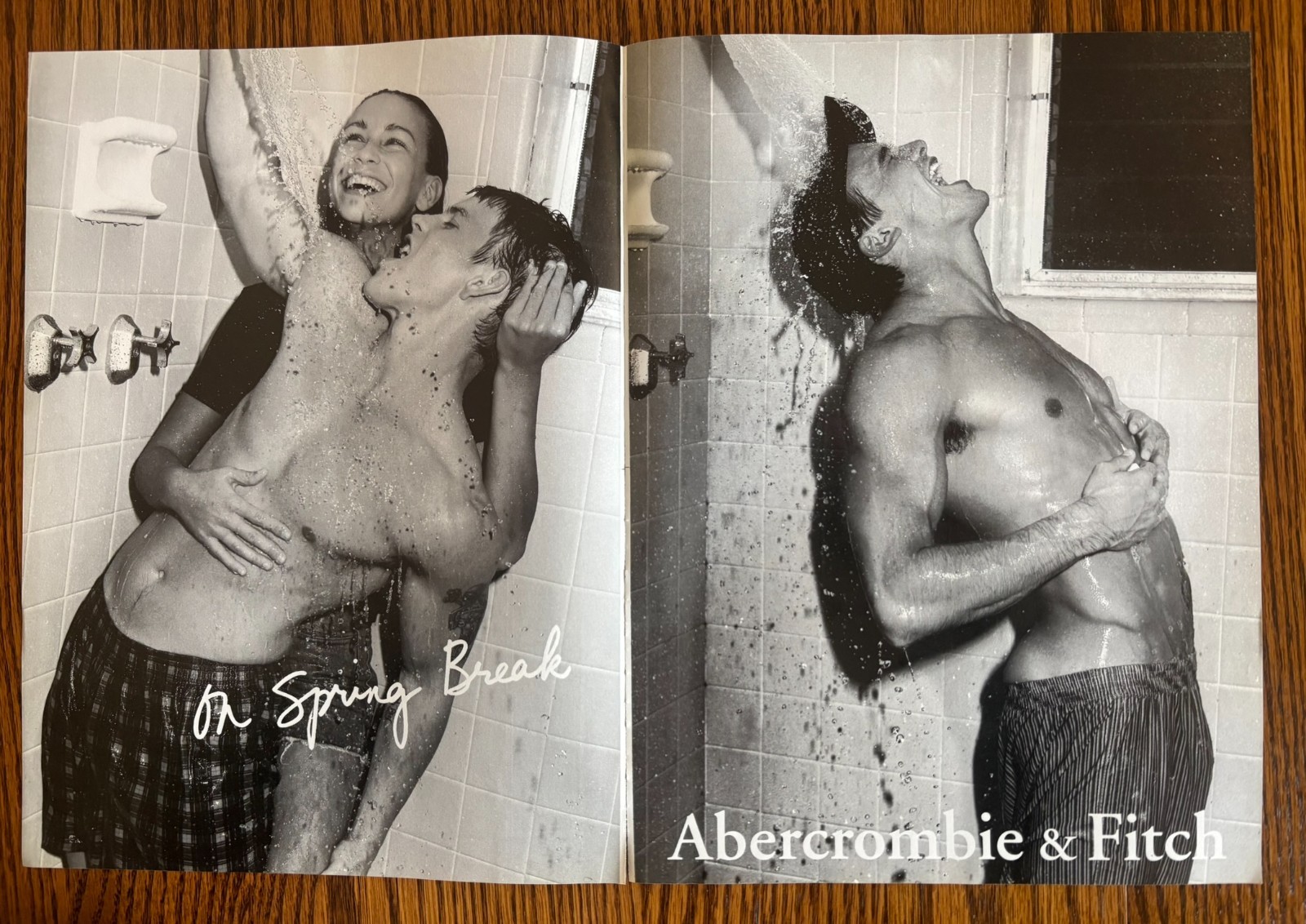Abercrombie & Fitch 1997 2 pg Mag Ad Shirtless Male Model A Spring Break