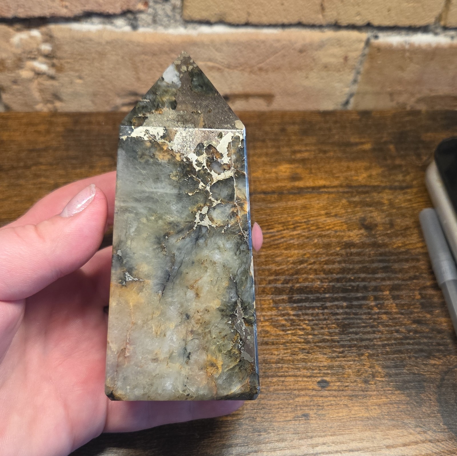 Lions Gate Quartz Point, Golden Healer Quartz And Pyrite, 545g, L#54582