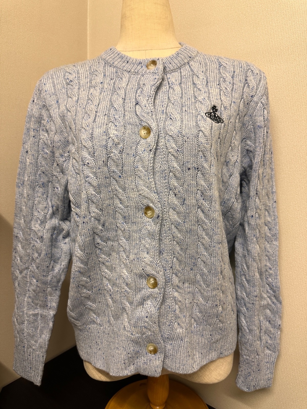 Vivienne Westwood Women Cable Knit Cardigan Blue Orb Logo Button Sweater