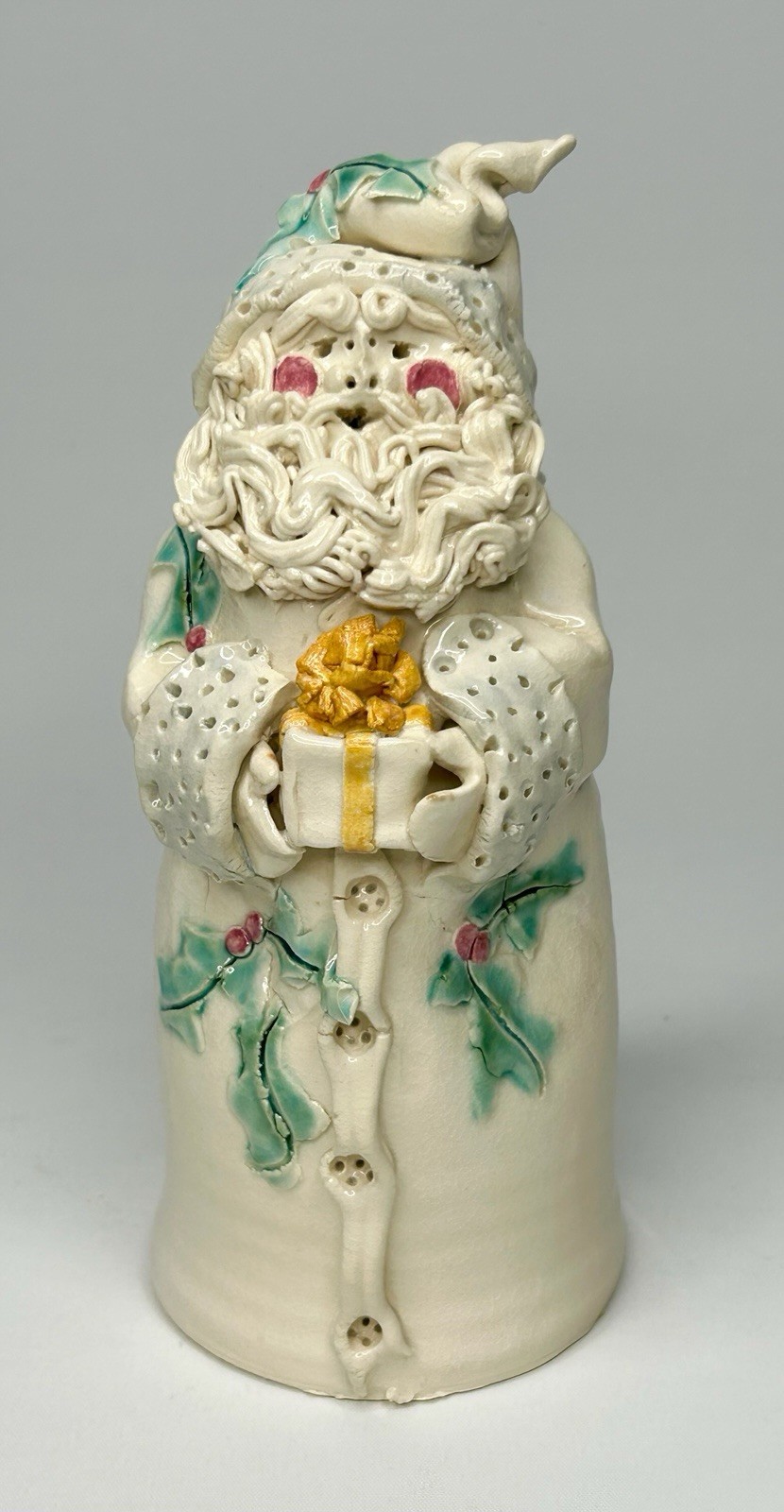 Art Pottery St Nicholas Santa Figure Spaghetti Hair Detailed Christmas Signed