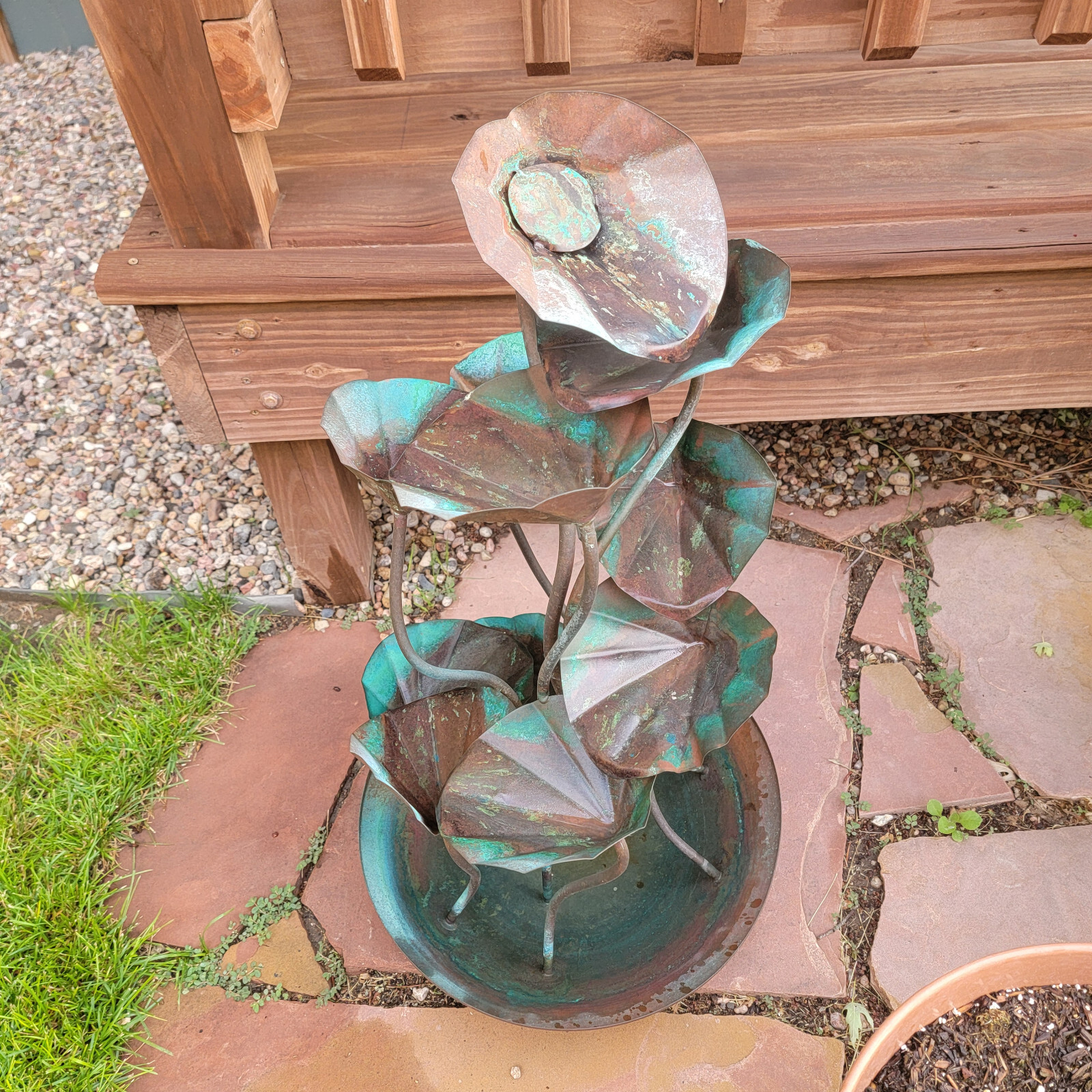 Vintage Copper Fountain 1995 R. Marquez Design. 3' Tall, 18