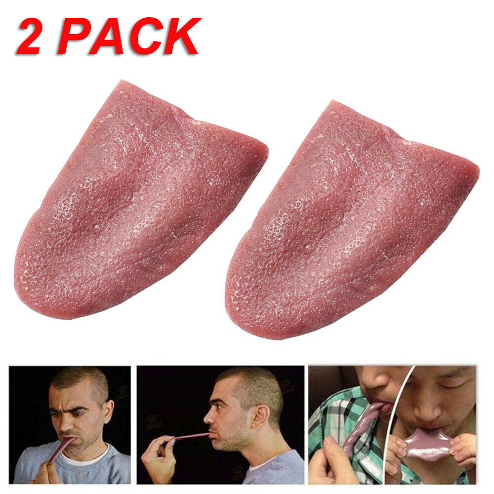 2 Pack Realistic Fake Tongue Stretch Gag Joke Prank Magic Trick Scary Funny Toy