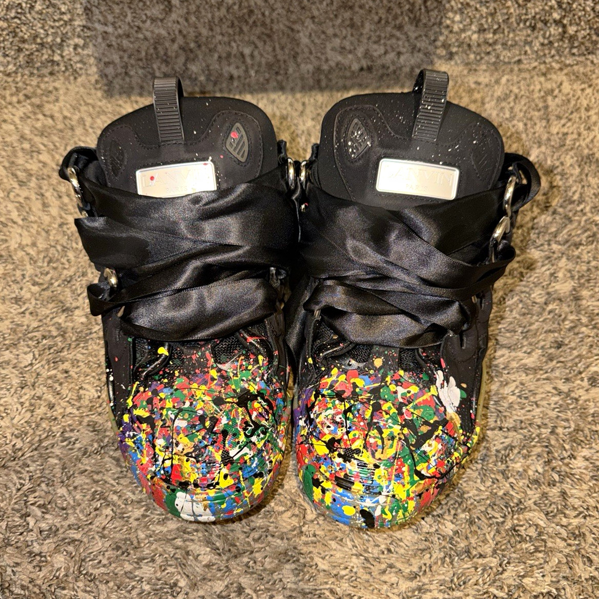 Lanvin x Gallery Dept Curb Low Top Black Multicolor Paint Splatter Sneakers