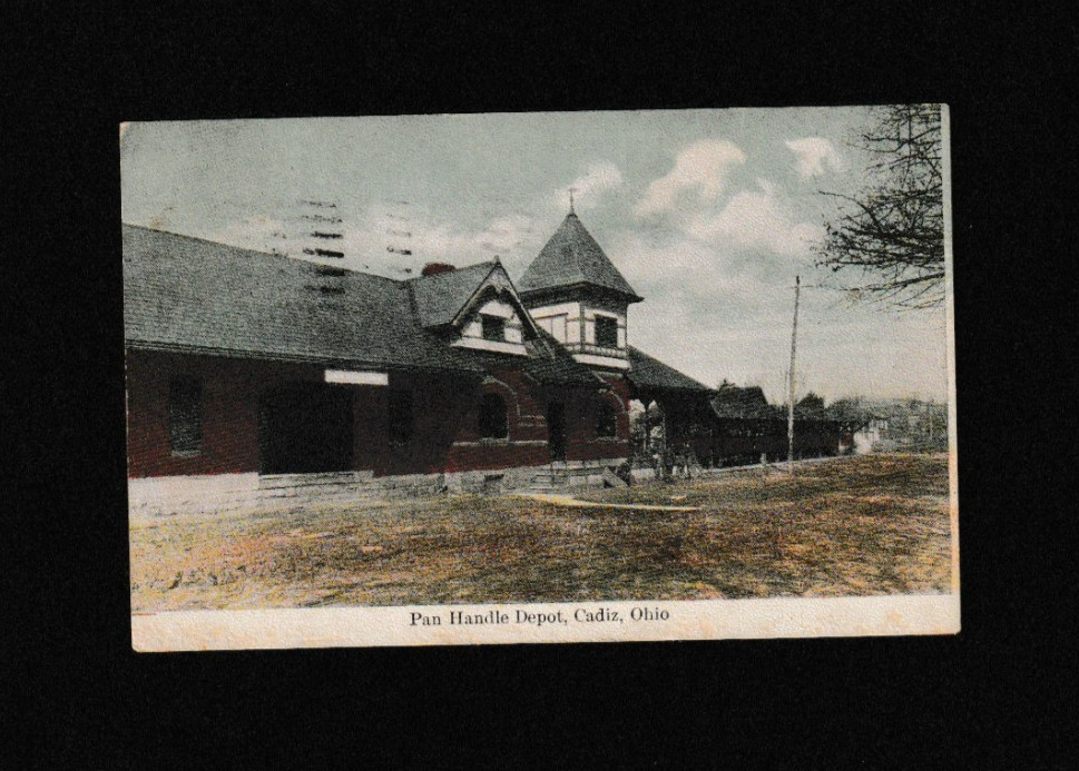 RPPC posted 1909 Pan Handle RR Depot CADIZ OH Pennsylvania Railroad