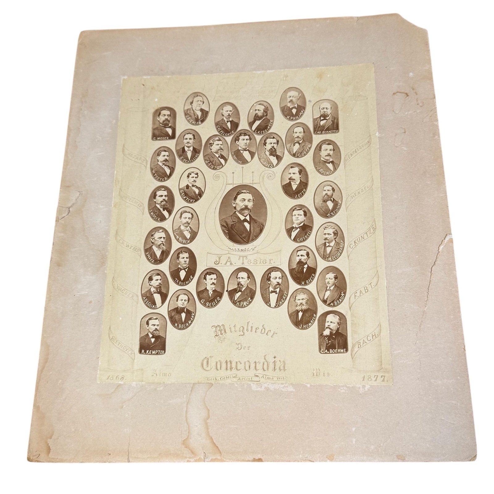 Antique 1877 Goth Gesel Alma Wisconsin Concordia Members Group Photo 10x12 Men