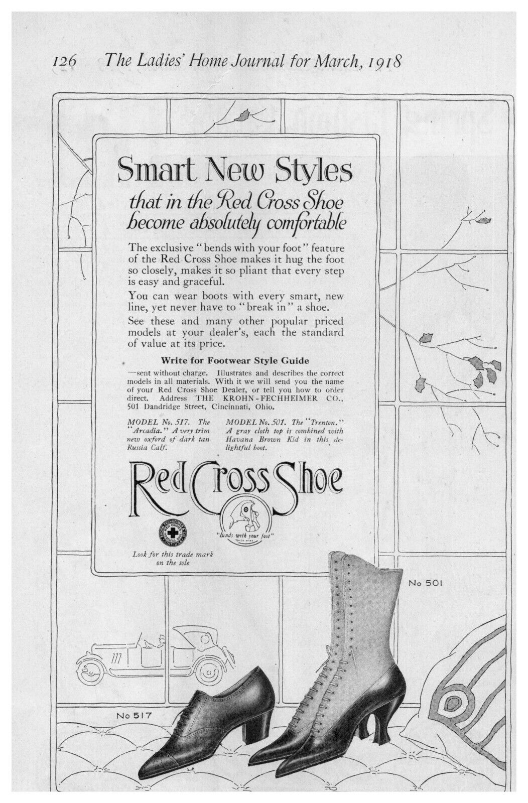 1918 Red Cross Shoe Antique Print Ad WW1 Smart New Styles Footwear Guide 