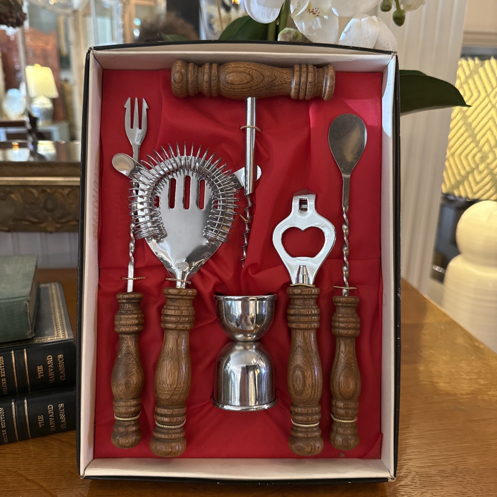 VINTAGE NEW IN BOX DELUXE 6 PIECE MCM BAR SET MADE IN JAPAN