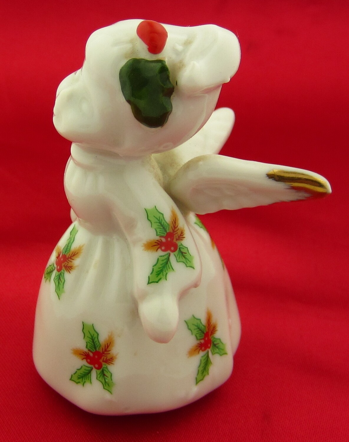 Vintage Enesco KISSING ANGEL With Gold Detailing Christmas Holly & Ivy Design