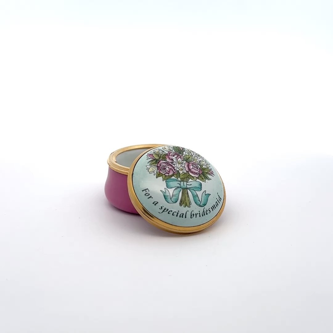 Halcyon Days Enamels England “For a Special Bridesmaid” Floral Trinket Box