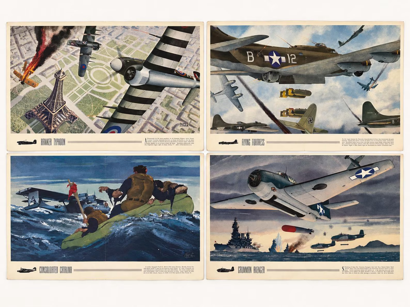Vintage Original 1944 Air Trails Pictorial WWII Aviation Centerfolds – Lot of 4