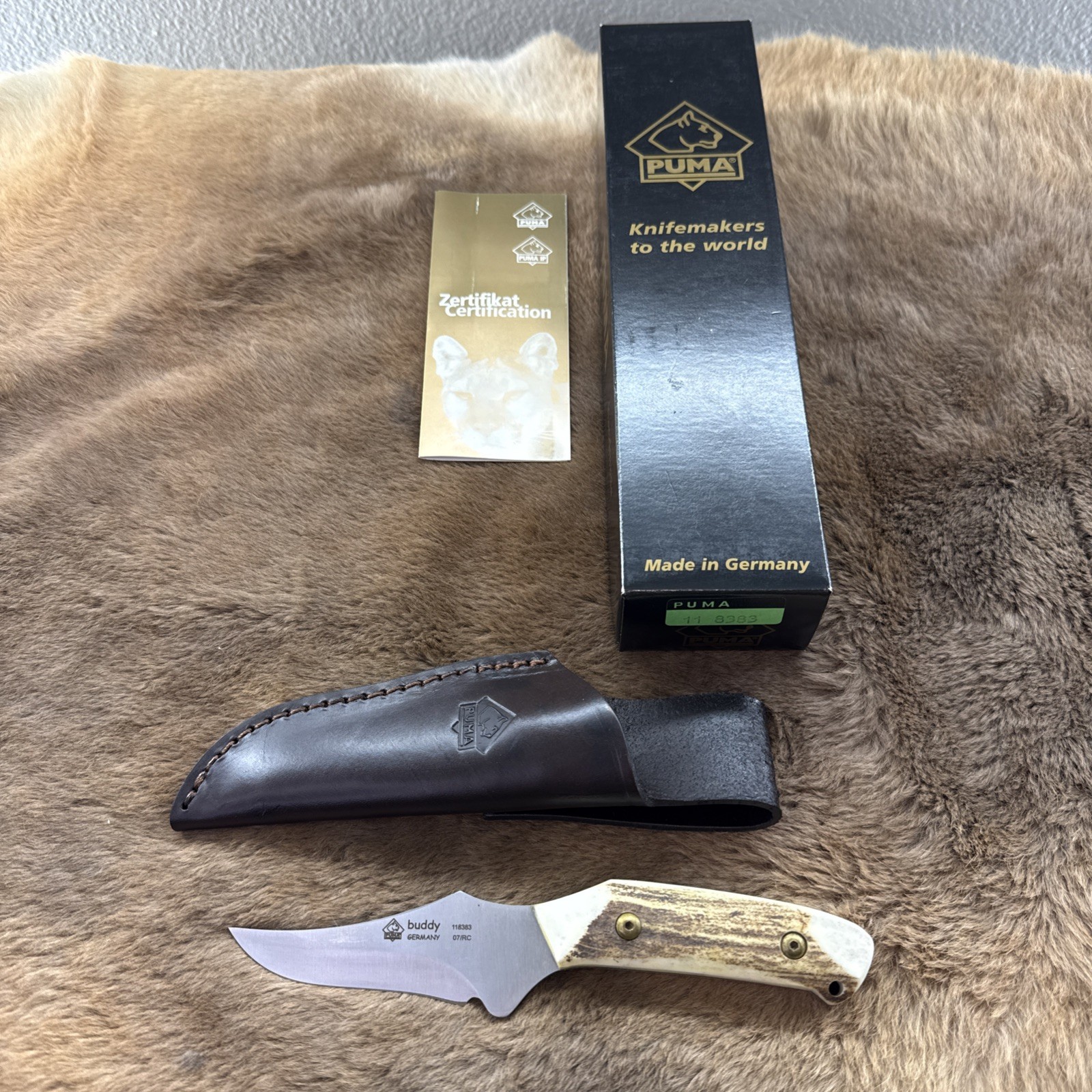 RARE Puma Buddy Fixed Blade Knife 118383 Germany Stag 07/RC NIB NOS