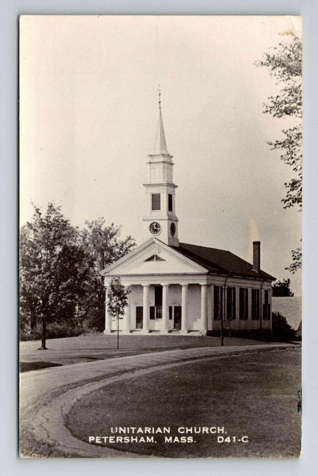 RPPC Petersham MA-Massachusetts, Unitarian Church Vintage Souvenir Postcard