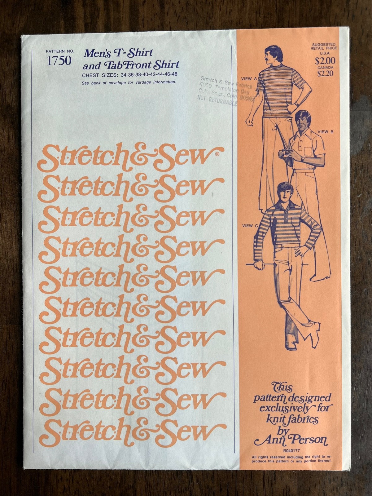 Vintage Stretch & Sew Pattern 1750 Men\'s T-Shirt & Tab Front Shirt, 34-48, 1977 