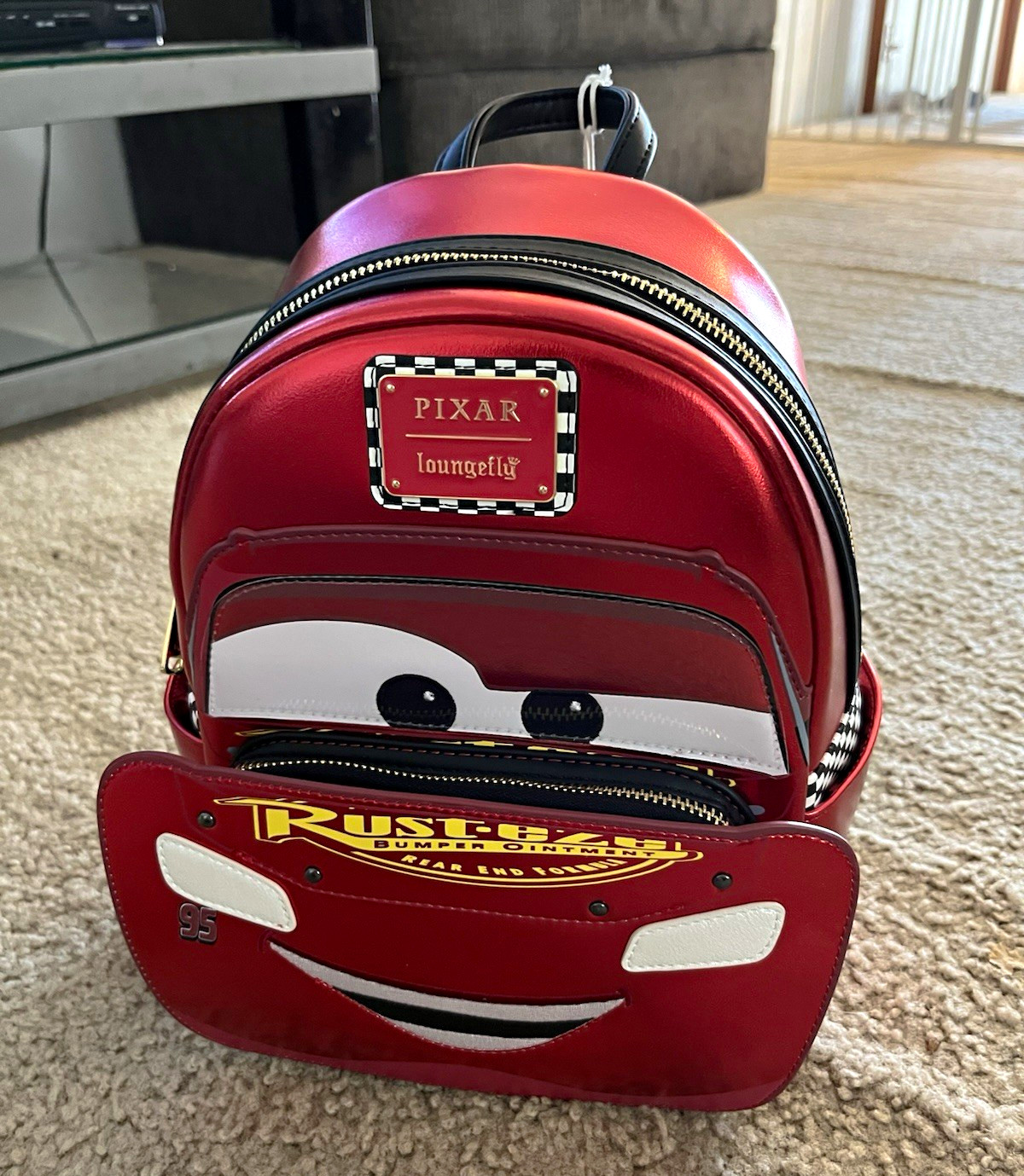 Loungefly Disney Pixar Cars Lightning McQueen Mini Backpack Bag Red Black