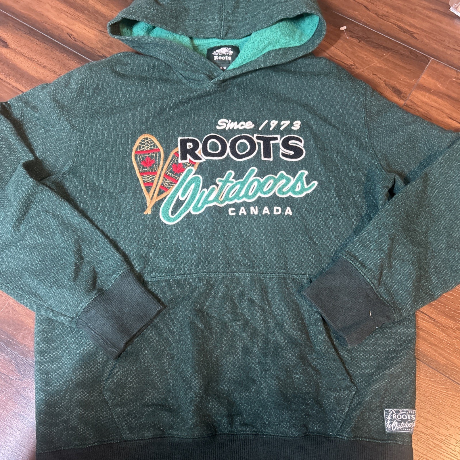 Vtg Roots Sporting Goods Canada  hoodie sweatshirt  green Sz M 