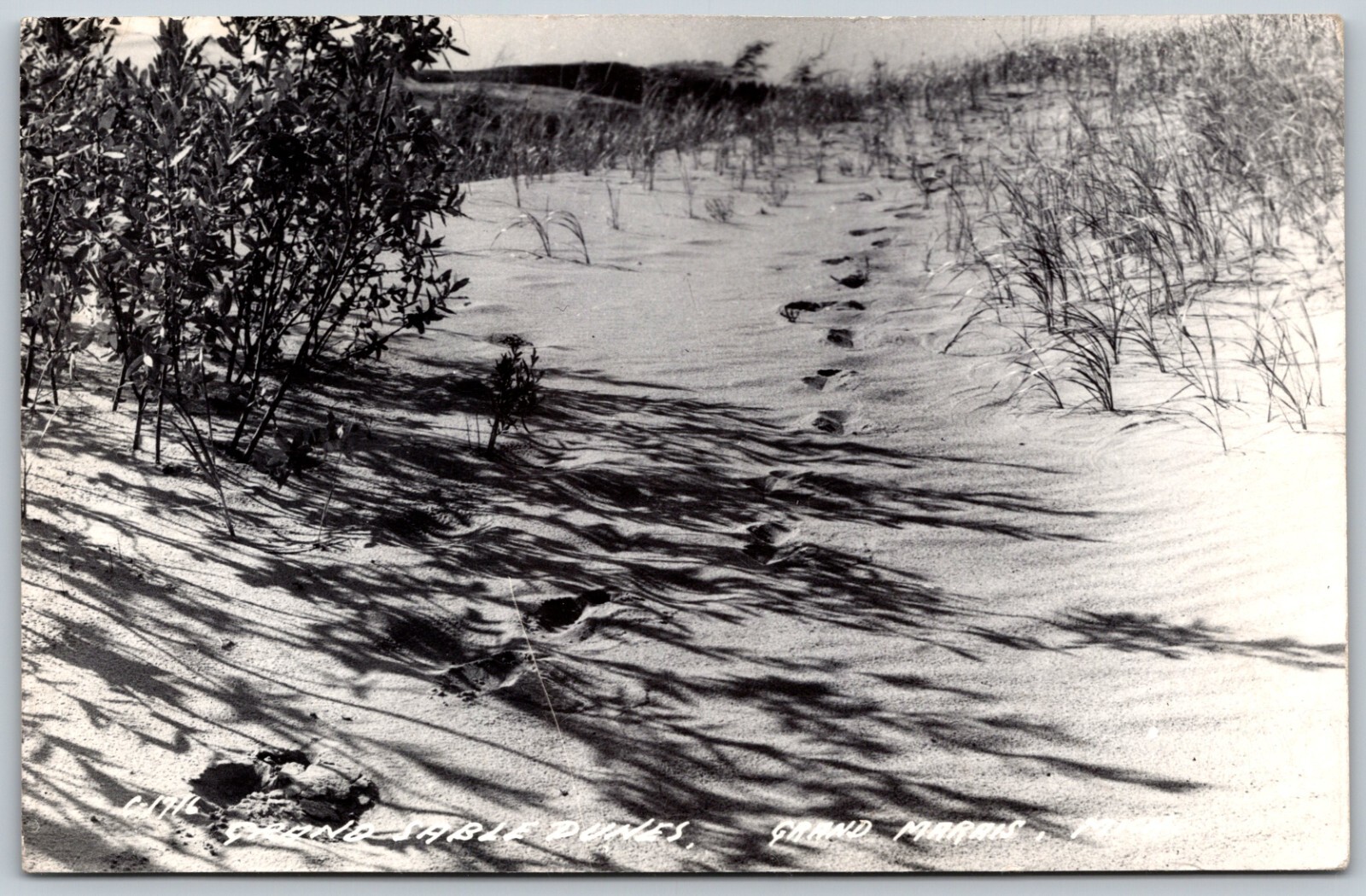RPPC Footstep Imprints In Grand Sable Dunes GRAND MARAIS MI VINTAGE Postcard