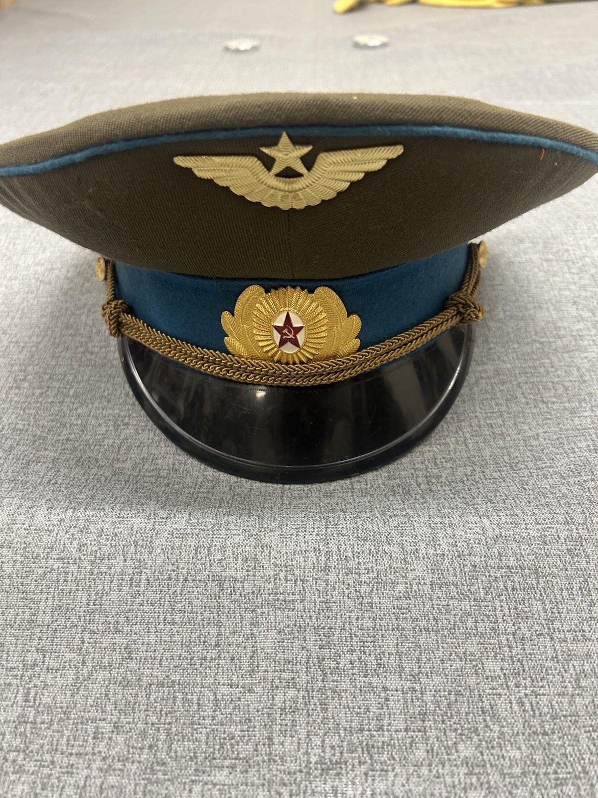 Vintage USSR Soviet Air Force Officer Visor Cap Hat Size 55 Moscow Cold War