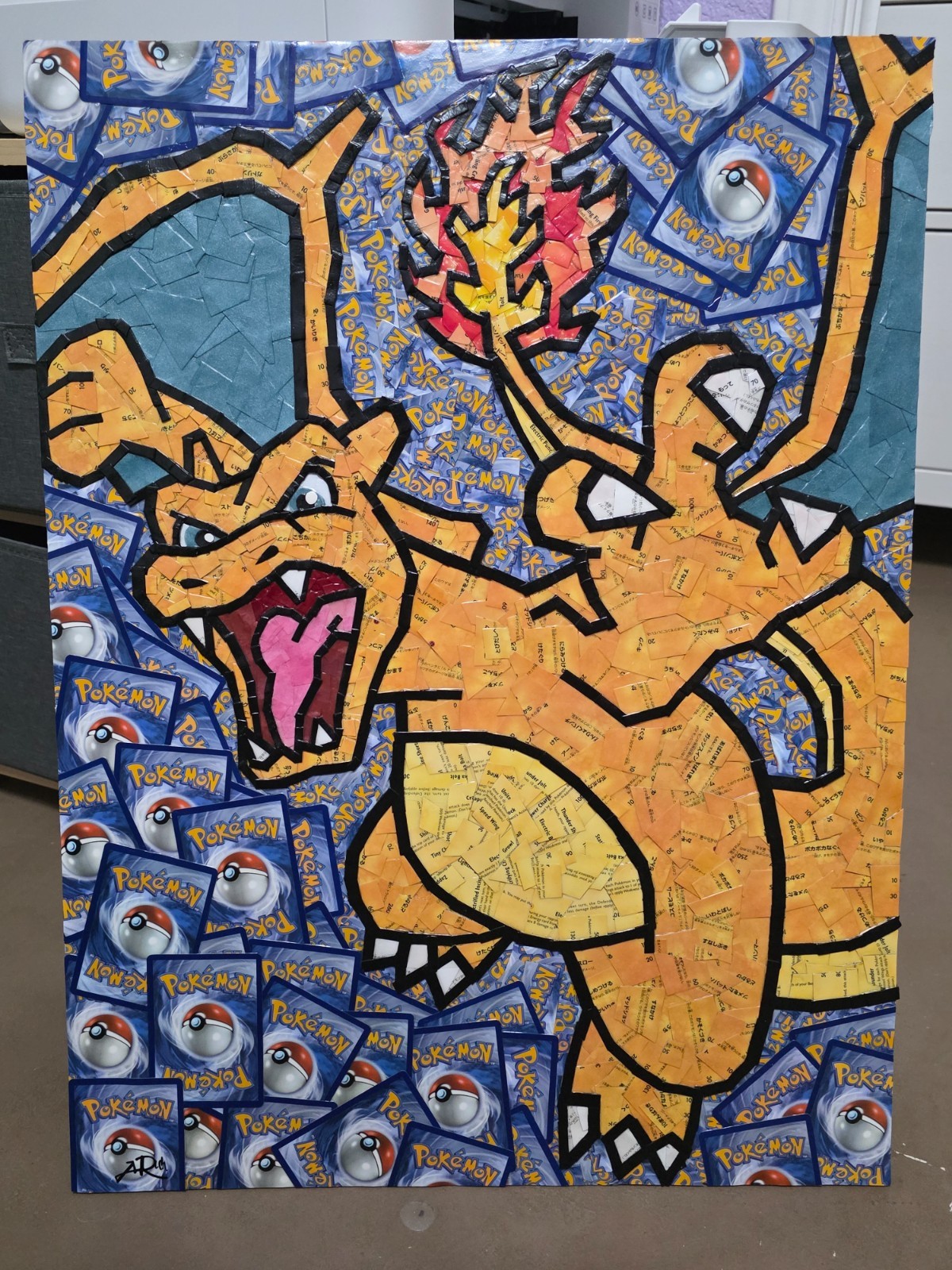 REAL Pokemon Trading Card Collage Artwork MIXED Media * CHARIZARD (18x24)
