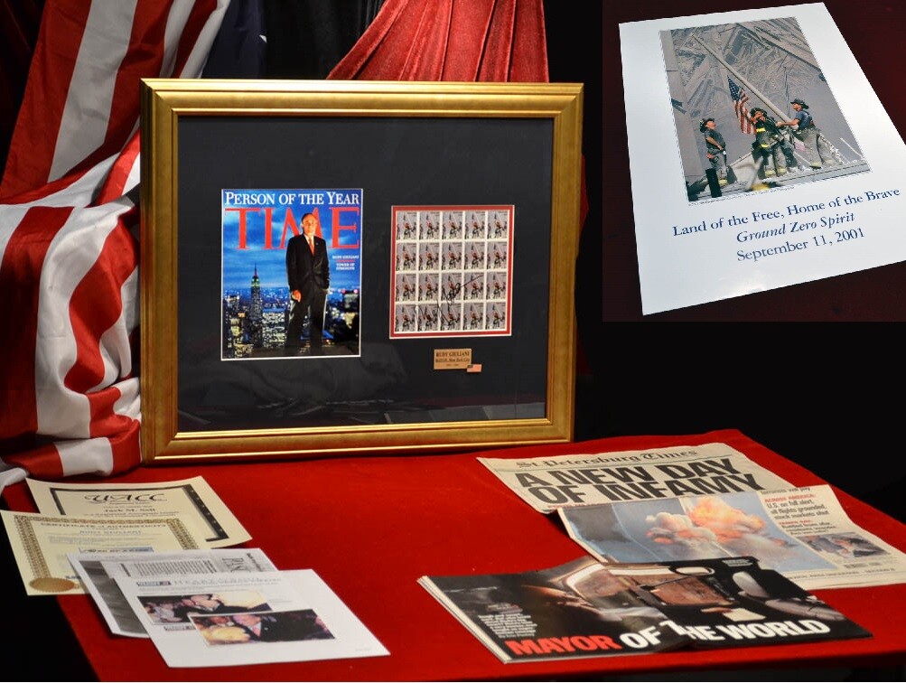9/11 RUDY GIULIANI Signed Autograph U.S. Fireman STAMPS, TIME Newspaper UACC COA