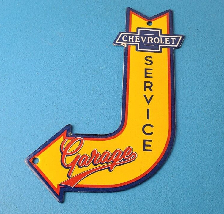 Vintage Chevrolet Sign - Porcelain Service Arrow Sign - Gas Oil Pump Garage Sign
