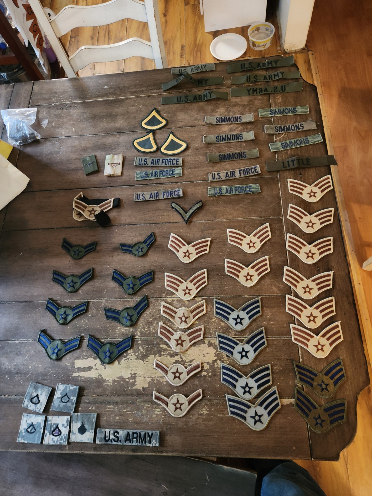 56pc Vintage U.S. Military Insignia Lot USAF Army Rank Chevrons Name Tapes