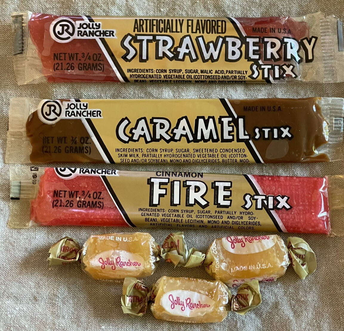Vintage JOLLY RANCHER STIX CANDY  Lot Of 6  NOS  Fire Strawberry Caramel STIX Bu