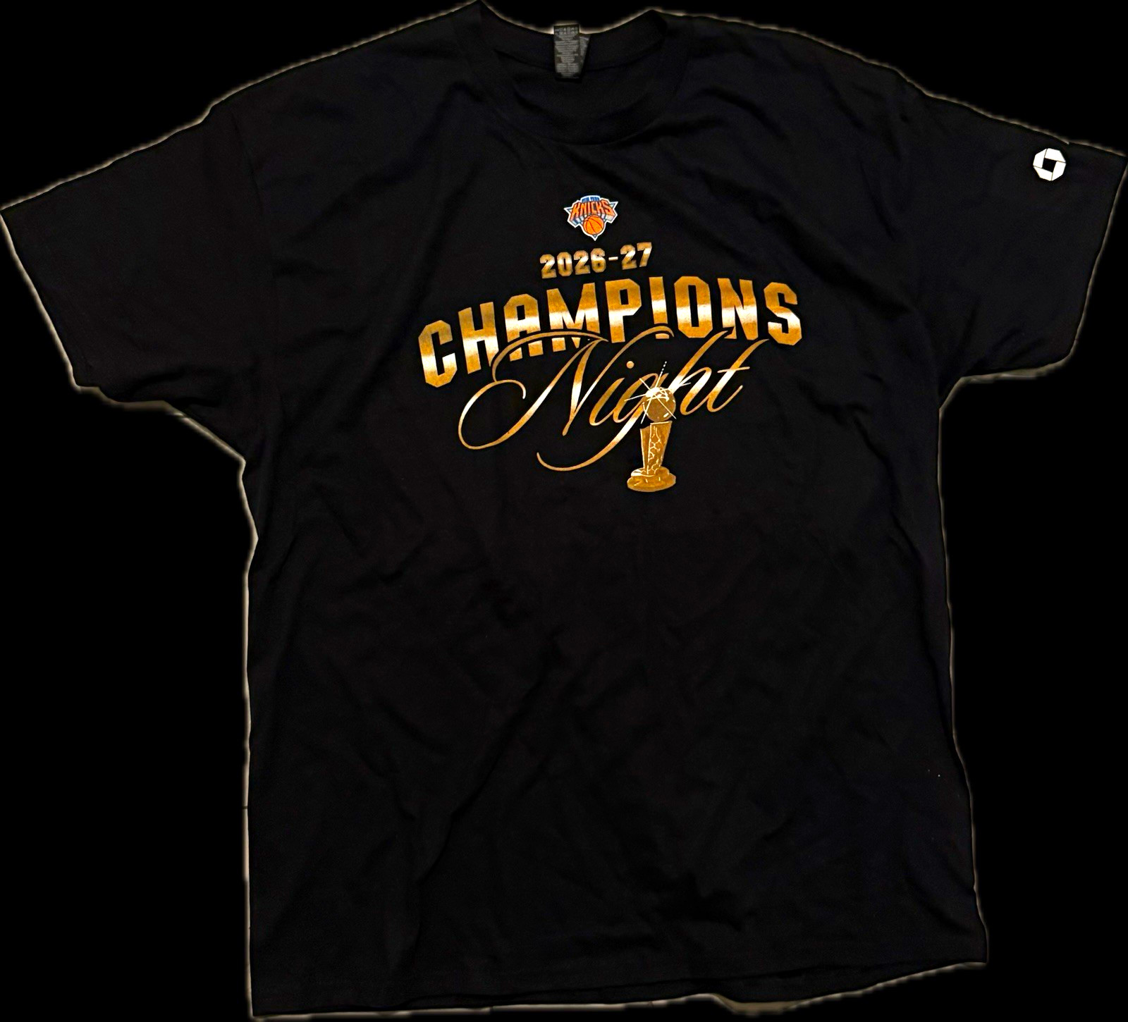 NY Knicks Ring Night Black Crew Neck Short Sleeve Sports Graphic Logo T-Shirt