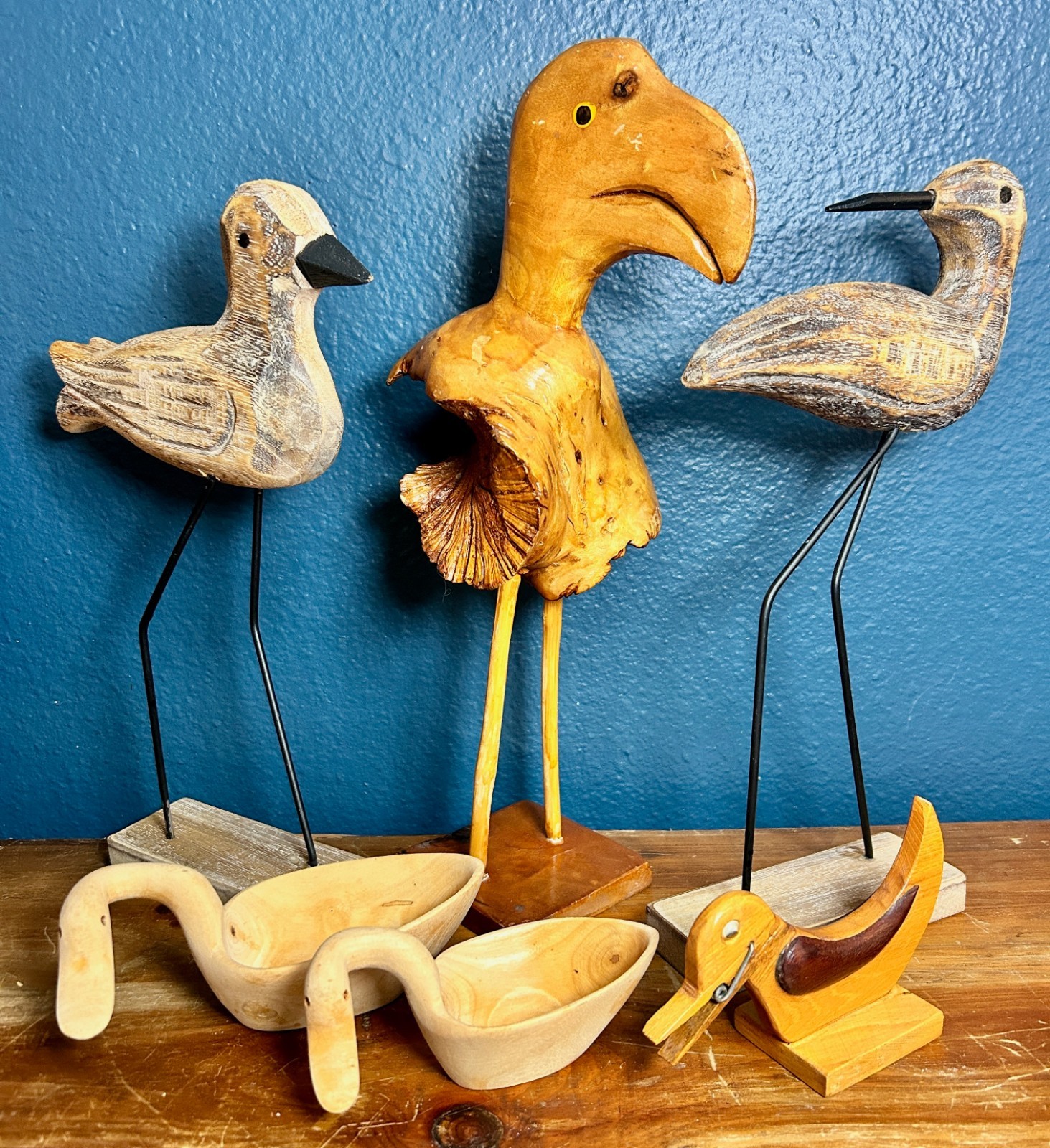 VTG Hand Carved Wood Bird Lot 6 Pc Folk Art Shorebirds Swans Duck Dodo? 15\ VTG Hand Carved Wood Bird Lot 6 Pc Folk Art Shorebirds Swans Duck Dodo? 15\