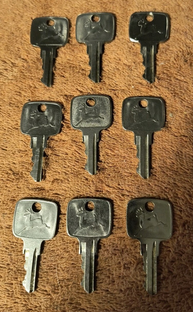 9 Vintage John Deere Tractor Keys Leaping Deere Logo All Same Cut