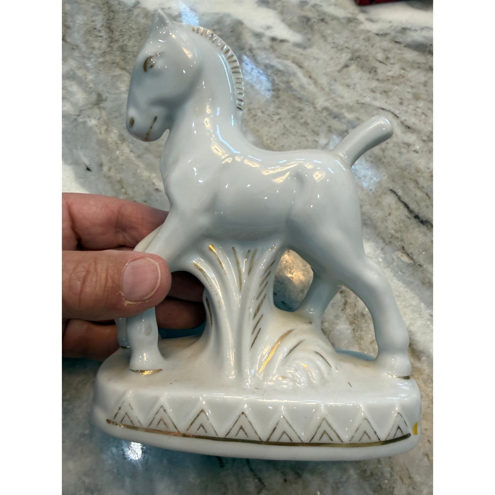 Vintage Goldcastle Japan Porcelain Horse Planter White Gold Gilt Ceramic Figure