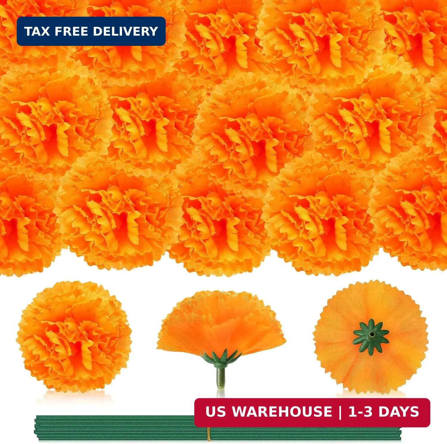 60 Pcs Marigold Flower Heads Bulk, Mexican Orange Artificial Marigold 60 Pcs Marigold Flower Heads Bulk, Mexican Orange Artificial Marigold