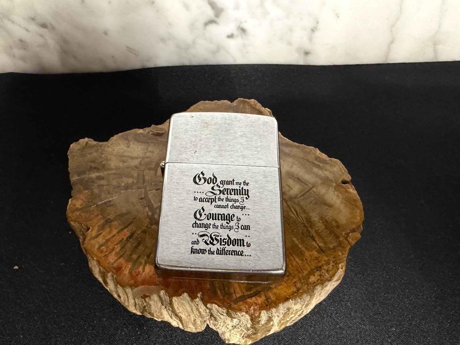 Vintage 1976 Zippo Serenity Prayer Lighter - Original Matched Insert - Sparks